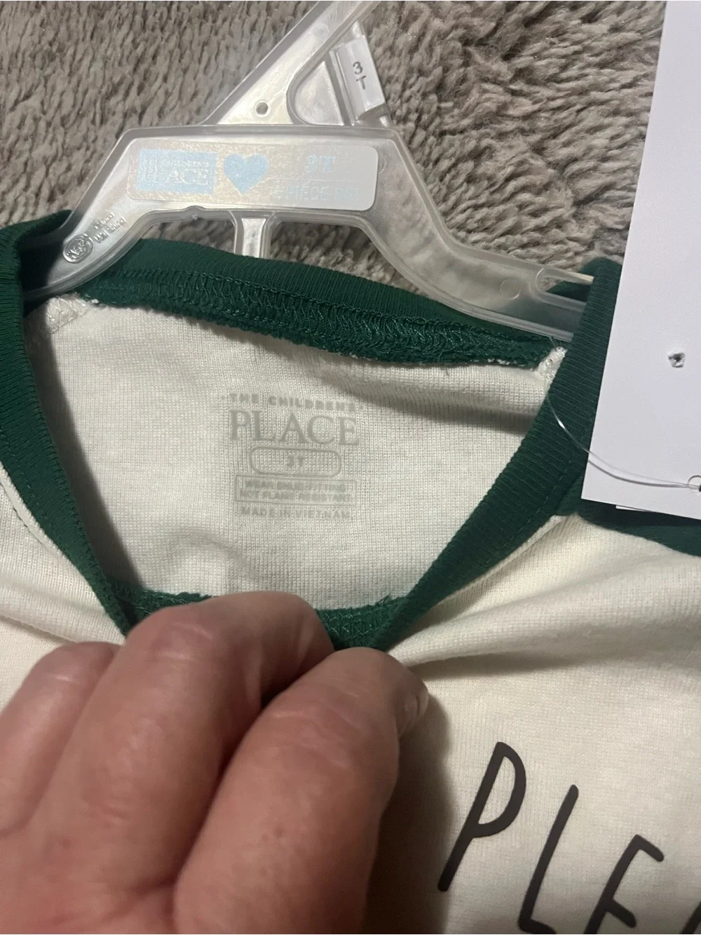 The Children's Place Green and Cream Bear Pajama Set